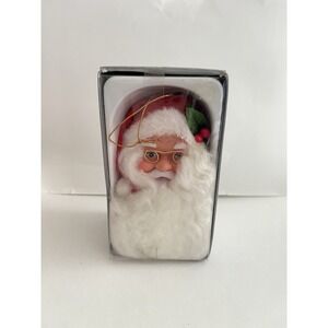 Vintage Santa Claus Head Hanging Christmas Ornament Rubber Face Wire Glasses